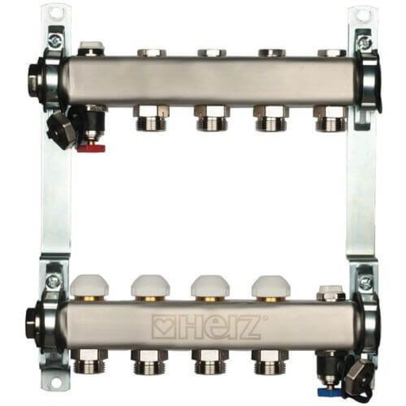 Коллектор для отопительных контуров Herz DN25 на 3 выхода с термостатическими буксами (1863103)