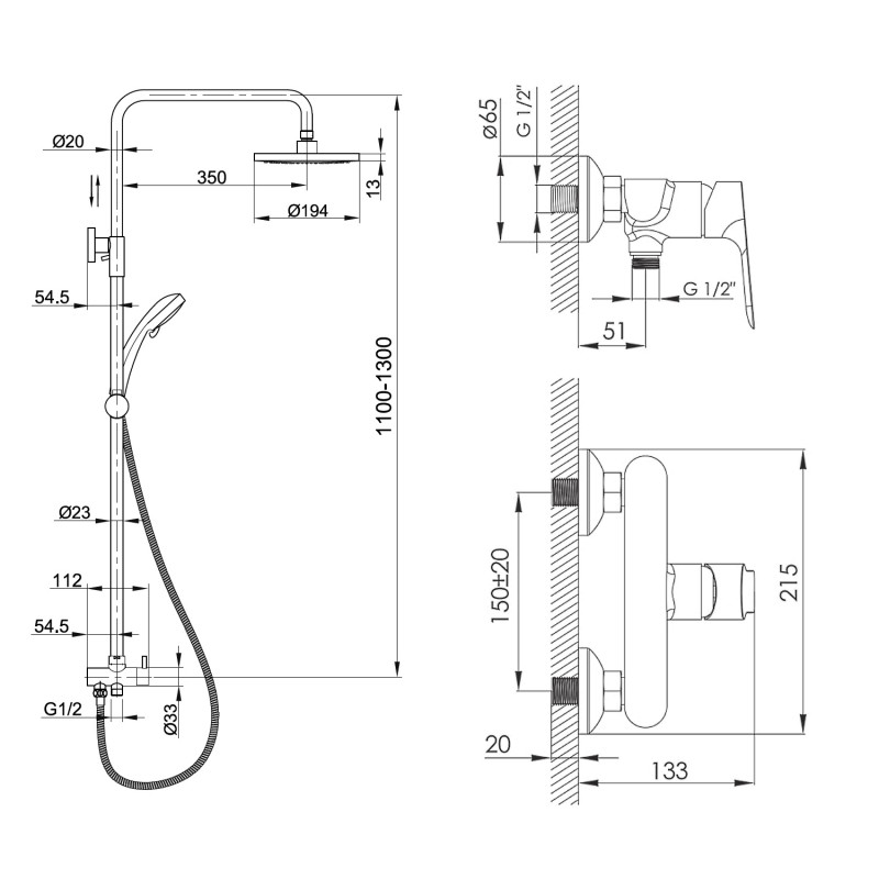 IMPRESE Душевой набор Kucera, хром (15105+T-15084) (SET20220128)