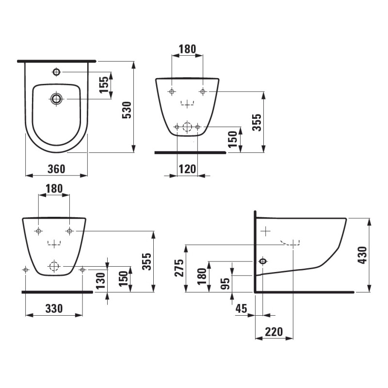 Laufen Подвесное биде Pro с боковыми отверстиями для подвода воды (H8309520003041)