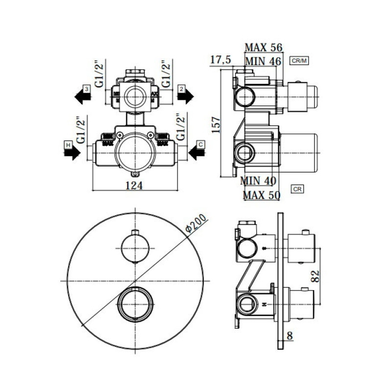 Paffoni Змішувач для душу з термостатом Light на 2 споживача, сталь. (LIQ018ST)