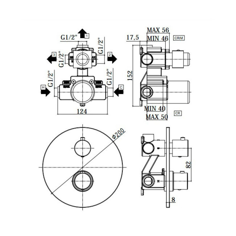Paffoni Термостат для душа на 3 потребителя Light сталь (LIQ019ST)