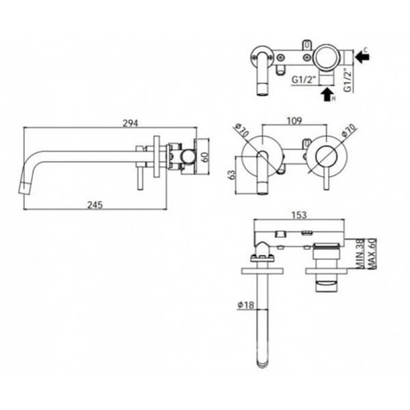 Paffoni Смеситель для умывальника Light LIG 106 ST 70 скрытого монтажа металл (LIG106ST70)
