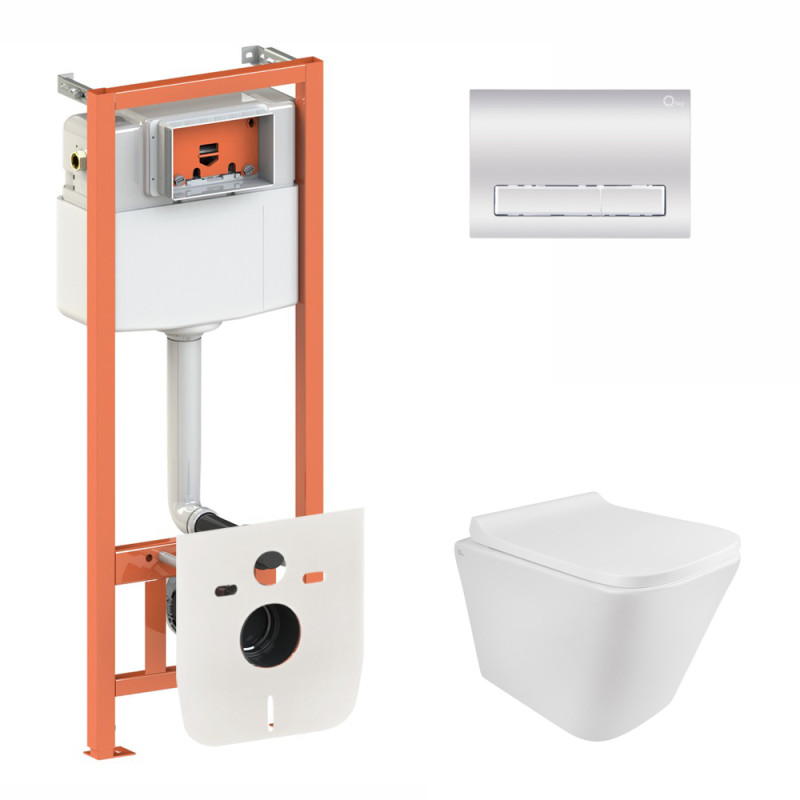 Qtap Інсталяція для унітазу 3 в 1 Nest + унітаз з сидінням, з панеллю змиву (QT1733052ERW0133M425M08381CRM)