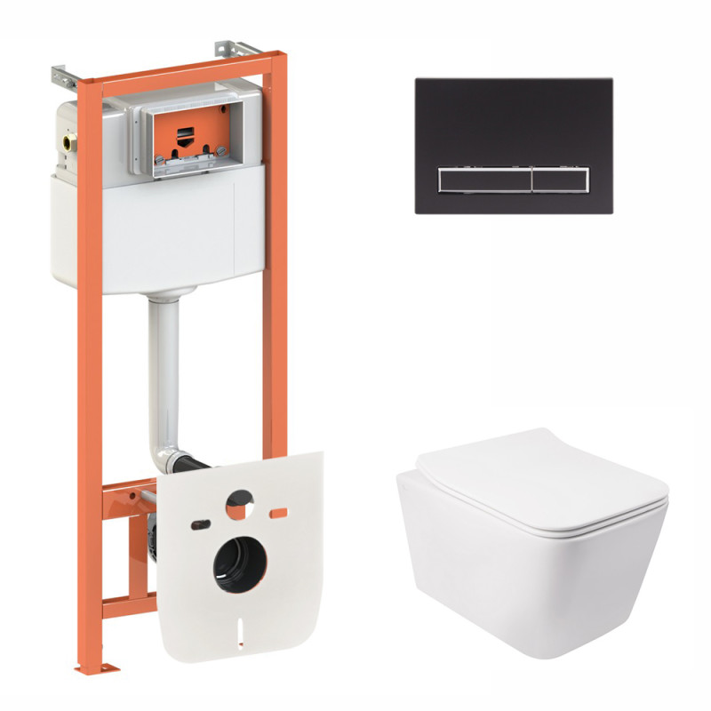 Qtap Інсталяція для унітазу 3 в 1 Nest + унітаз з сидінням, з панеллю змиву (QT05335170W0133M425M08V1091MB)