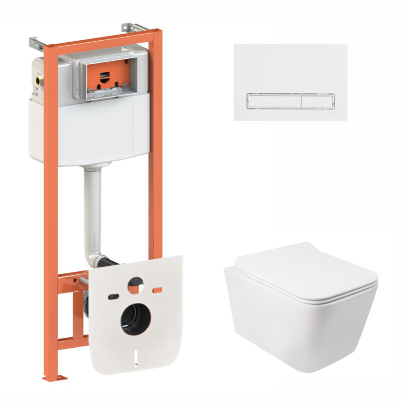 Qtap Інсталяція для унітазу 3 в 1 Nest + унітаз з сидінням, з панеллю змиву (QT05335170W0133M425M08V1384W)