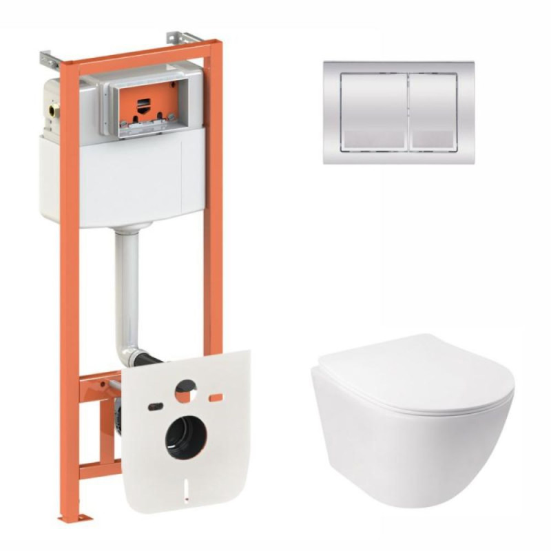 Qtap Інсталяція для унітазу 4 в 1 Nest + унітаз із сидінням Jay Ultra Quiet, з панеллю змиву (QT07335177W45134)