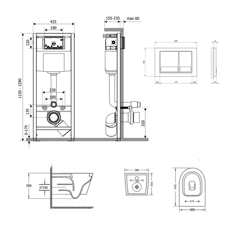 Qtap Інсталяція для унітазу 4 в 1 Nest + унітаз із сидінням Jay Ultra Quiet, з панеллю змиву (QT07335177W45134)