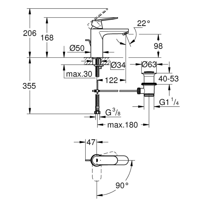 Grohe Смеситель однорычажный для раковины Eurosmart Cosmopolitan M-Size, хром (2339600E)