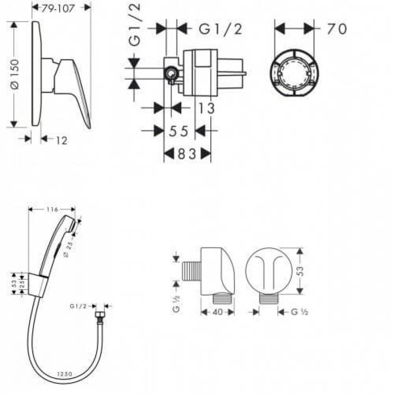 Hansgrohe Набір прихованого монтажу LOGIS з гігієнічною лійкою (71666000+27454000+32129000)