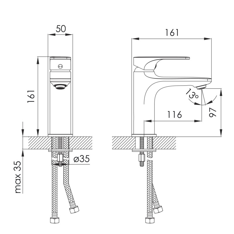 IMPRESE Смеситель для умывальника Bilina, хром 35 мм (05225)