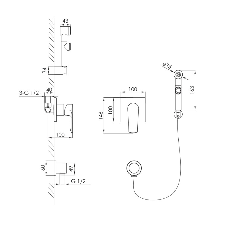 IMPRESE Набор гигиенический скрытого монтажа VYSKOV хром (VR15340Z-BT)