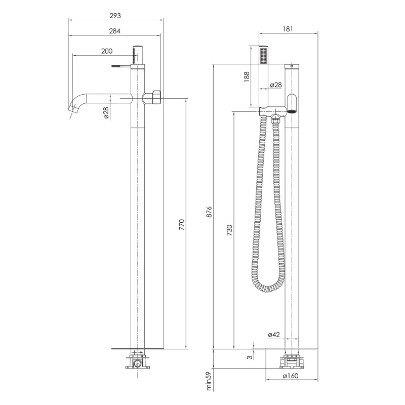 IMPRESE Смеситель для ванны Brenta, отдельно стоящий, никель, 35 мм. (ZMK081906060)