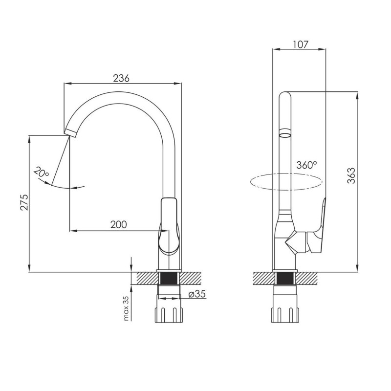 IMPRESE Смеситель для кухни Kucera, хром, 35 мм (55105)