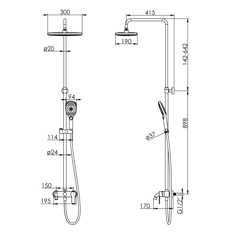 IMPRESE Душовая система BILA DESNE 300 мм хром (T-10304SQ)