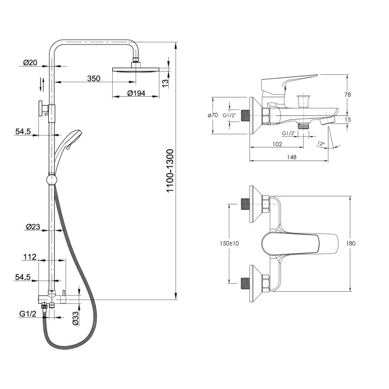 IMPRESE Душевой набор Modus, хром (f03208201SR+T-15084) (SET20220122)