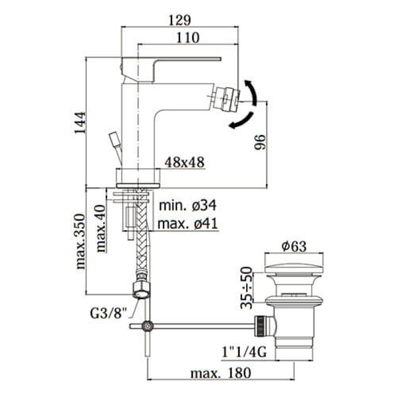 Paffoni Смеситель для биде Elle EL 135 NO чёрный матовый (EL135NO)