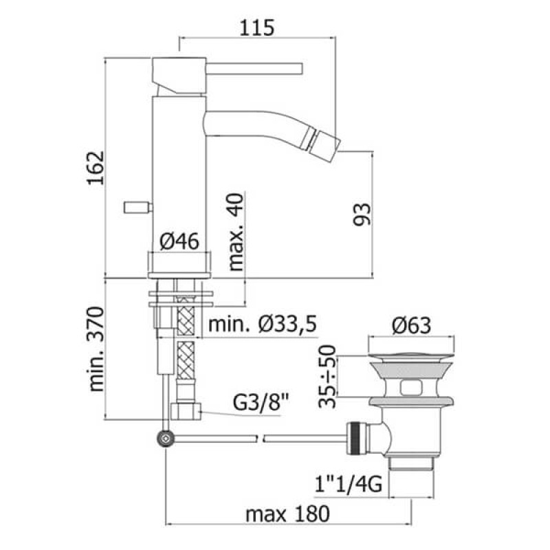 Paffoni Смеситель для биде Light LIG 135 ST с донным клапаном сталь (LIG135ST)