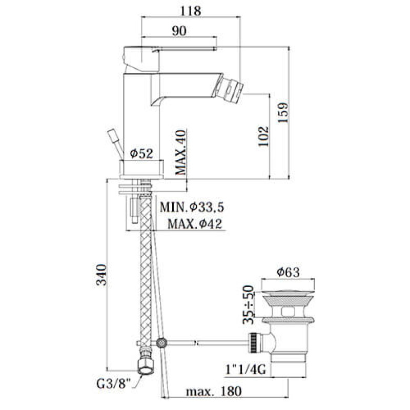Paffoni Смеситель для биде Ringo RIN 135 NO с донным клапаном,черный матовый (RIN135NO)