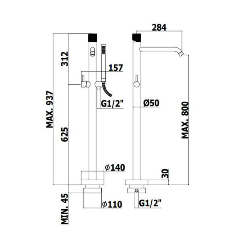 Paffoni Підлоговий змішувач для ванни/душа JO 032 NO без цоколя для підлогового монтажу чорний матовий (JO032NO)