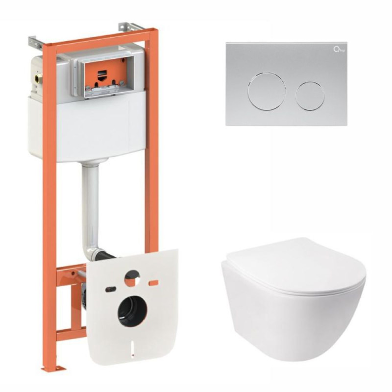Qtap Інсталяція для унітазу 4 в 1 Nest + унітаз із сидінням Jay Ultra Quiet, з панеллю змиву (QT07335177W45138)