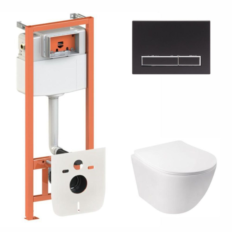 Qtap Інсталяція для унітазу 4 в 1 Nest + унітаз із сидінням Jay Ultra Quiet, з панеллю змиву (QT07335177W45139)