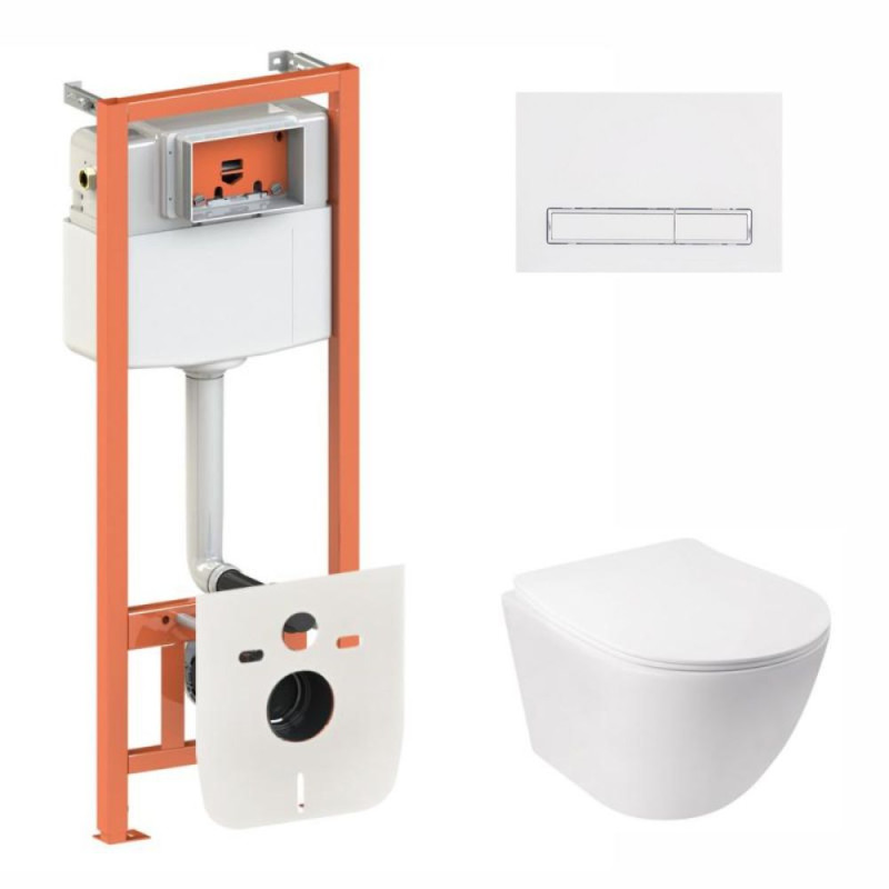 Qtap Інсталяція для унітазу 4 в 1 Nest + унітаз із сидінням Jay Ultra Quiet, з панеллю змиву (QT07335177W45141)