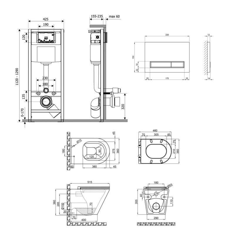 Qtap Інсталяція для унітазу 4 в 1 Nest + унітаз із сидінням Scorpio Ultra Quiet, з панеллю змиву (QT1433053EUQW45168)