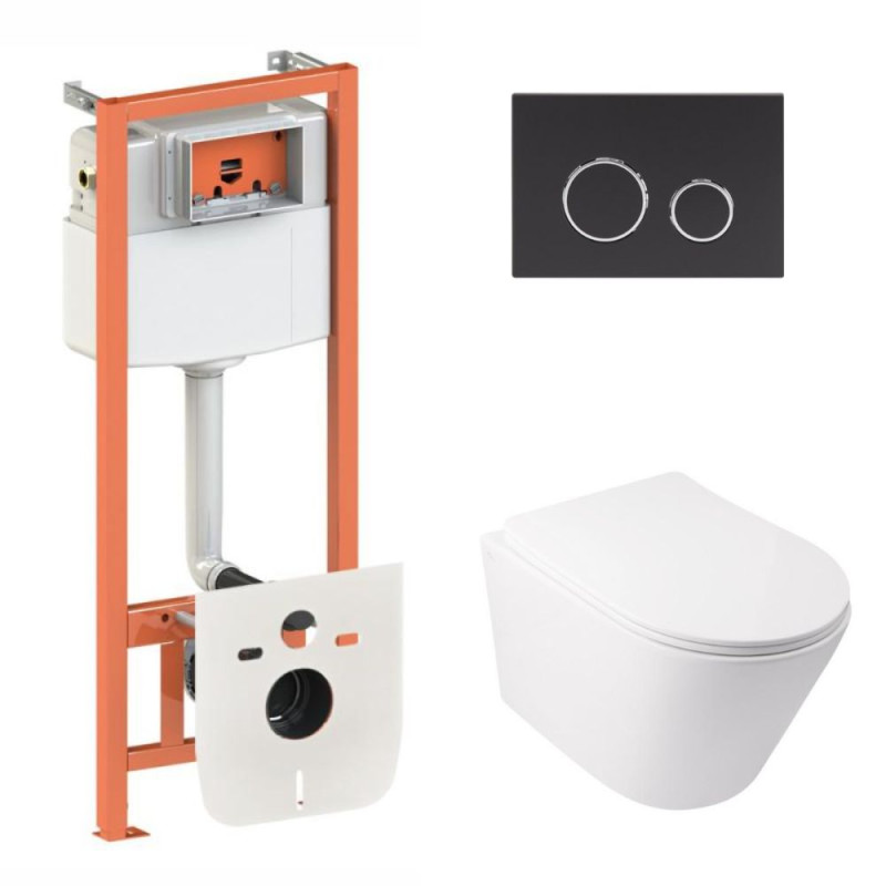 Qtap Інсталяція для унітазу 4 в 1 Nest + унітаз із сидінням Swan Ultra Quiet, з панеллю змиву (QT16335179W45150)