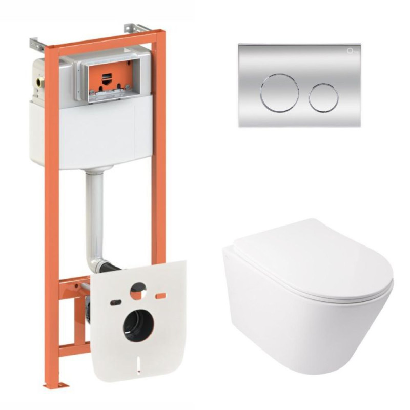 Qtap Інсталяція для унітазу 4 в 1 Nest + унітаз із сидінням Swan Ultra Quiet, з панеллю змиву (QT16335179W45151)