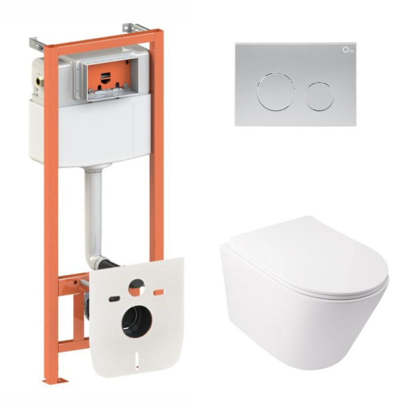 Qtap Інсталяція для унітазу 4 в 1 Nest + унітаз із сидінням Swan Ultra Quiet, з панеллю змиву (QT16335179W45152)