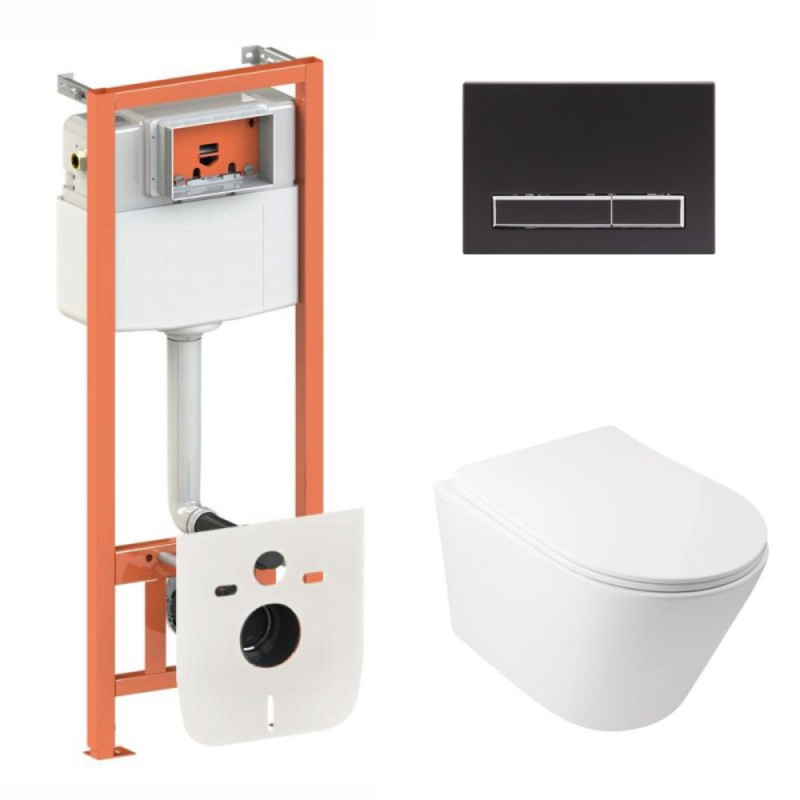 Qtap Інсталяція для унітазу 4 в 1 Nest + унітаз з сидінням Swan Ultra Quiet, з панеллю змиву (QT16335179W45153)