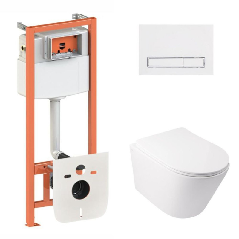 Qtap Інсталяція для унітазу 4 в 1 Nest + унітаз із сидінням Swan Ultra Quiet, з панеллю змиву (QT16335179W45155)