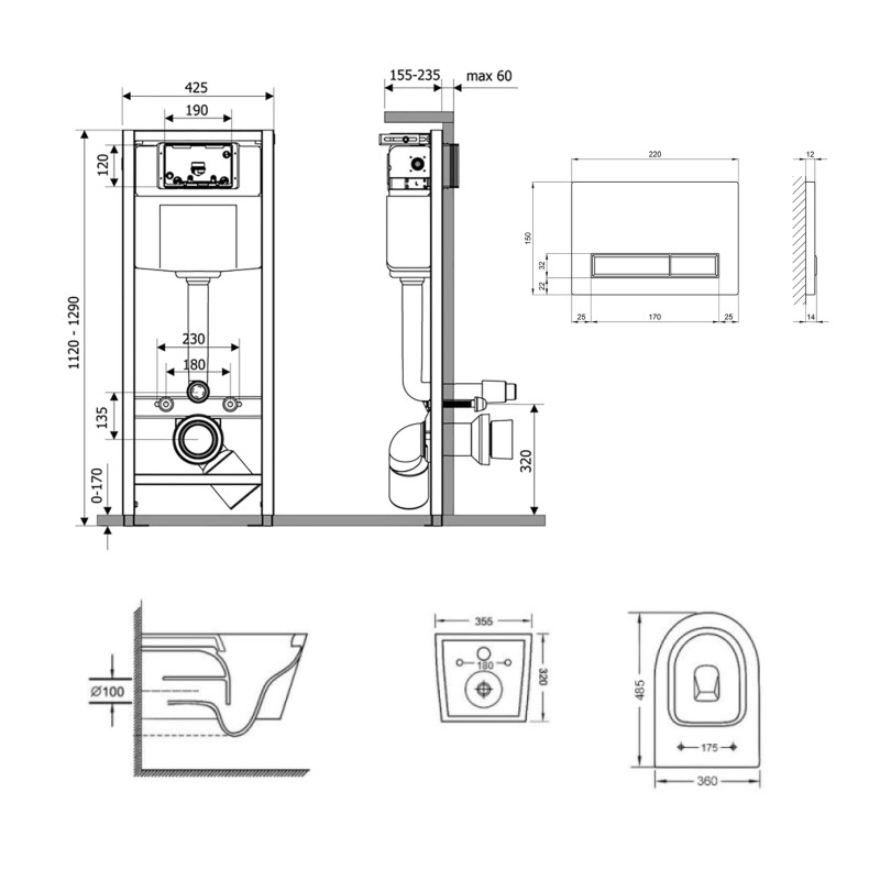 Qtap Інсталяція для унітазу 4 в 1 Nest + унітаз із сидінням Swan Ultra Quiet, з панеллю змиву (QT16335179W45155)