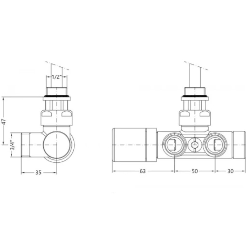 Carlo Poletti Термостатический узел (одно/двухтрубный) для полотенцесушителя ONE-THERMO ХРОМ ЛЕВЫЙ Ø1/2″ С x 3/4″ EK 50 мм (V81112B50SX)