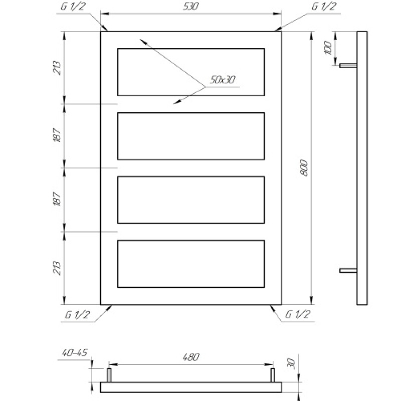 Genesis-Aqua Водяной полотенцесушитель Masive 80x53 черный (GA-58001)