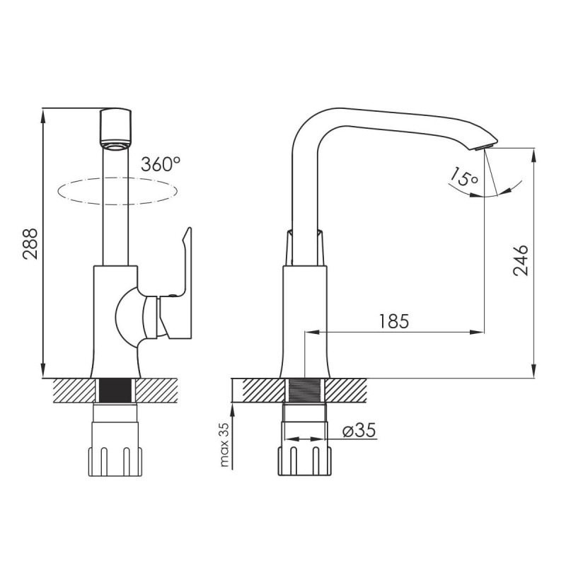IMPRESE Смеситель для кухни Vyskov, хром, 35 мм (55340)
