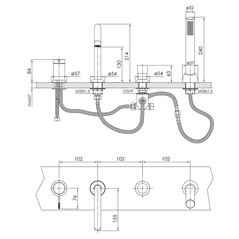 IMPRESE Смеситель для ванны Brenta, накладной, графитовый хром (ZMK091908050)
