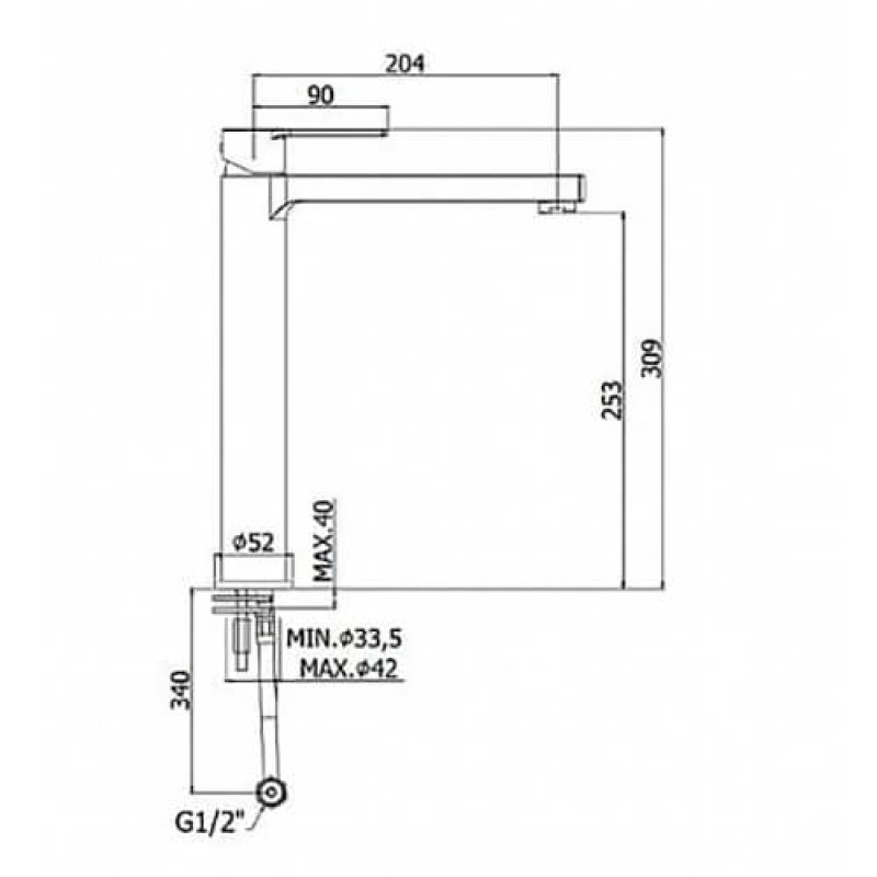 Paffoni Смеситель для умывальника Ringo RIN 081 NO высокий, без донного клапана, черный матовый (RIN081NO)