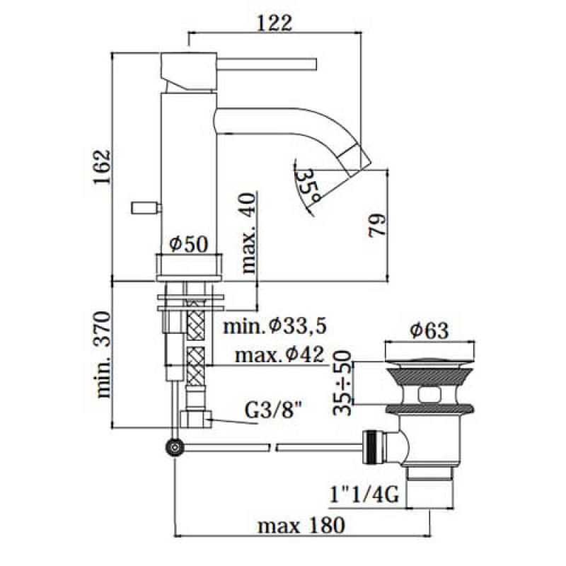 Paffoni Змішувач для умивальника Light LIG 075 ST з донним клапаном метал (LIG075ST)