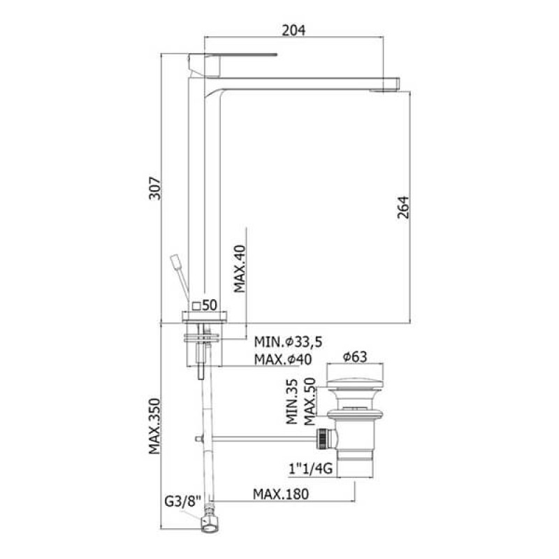 Paffoni Смеситель для умывальника Tango TA 085 CR высокий с донным клапаном хром (TA085CR)