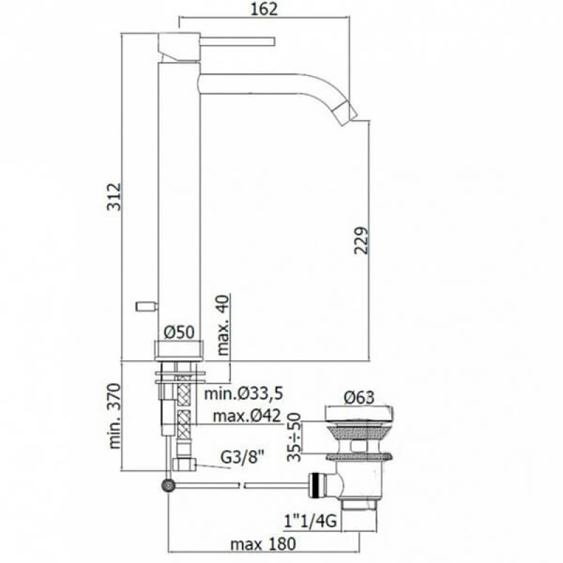 Paffoni Смеситель для умывальника высокий Light LIG 085 CR с донным клапаном, хром (LIG085CR)
