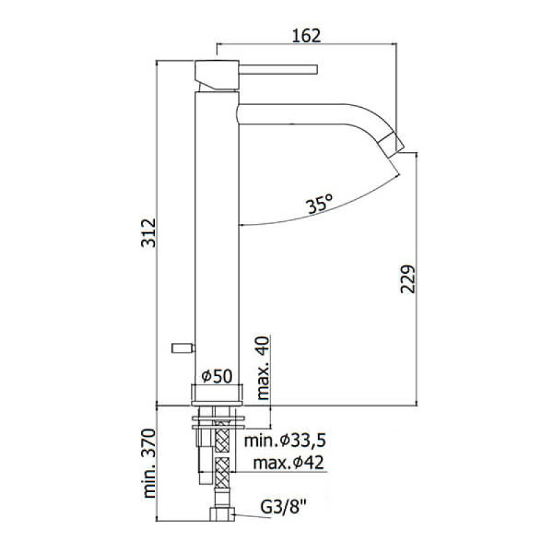 Paffoni Смеситель для умывальника с высоким изливом Light LIG 081 ST c донным клапаном сталь (LIG081ST)
