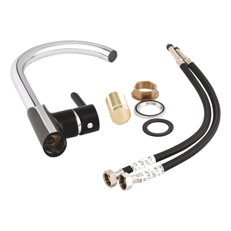 Qtap Змішувач для кухні Grand Чорний матовий (QTGRABCR007F)