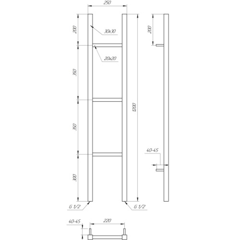 Genesis-Aqua Водяной полотенцесушитель Musa 120x25 черный (GA-52001)