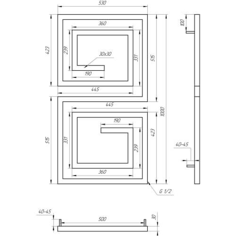 Genesis-Aqua Водяной полотенцесушитель Labyrinth 100x53 черный (GA-8002)