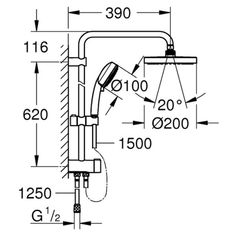 Grohe Система душа Flex для настенного монтажа Tempesta Cosmopolitan System 200 (27394002)