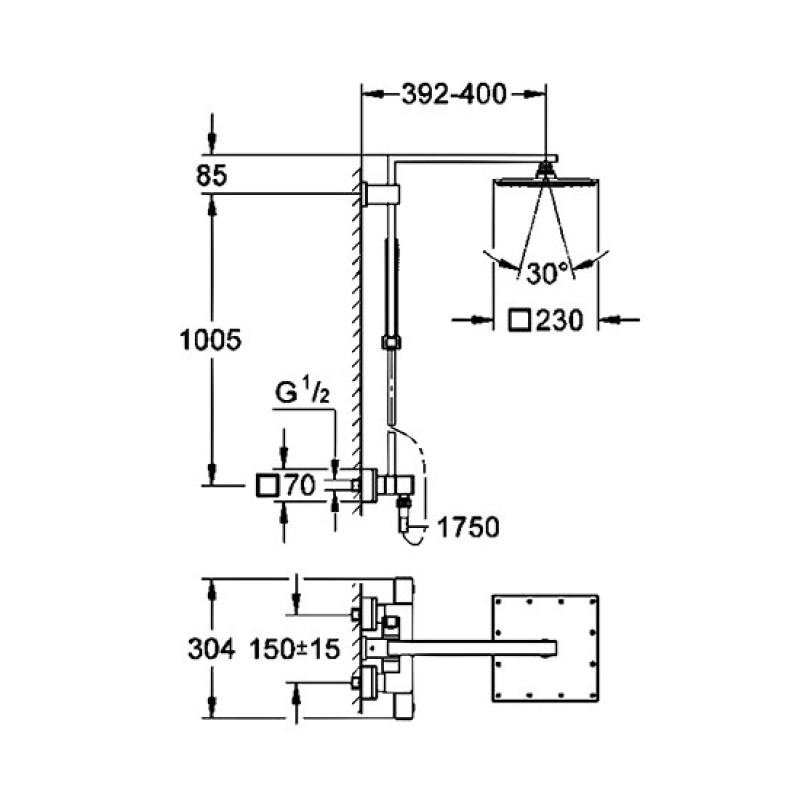 Grohe Душевая система с термостатом для настенного монтажа Euphoria Cube System 230 (26087000)