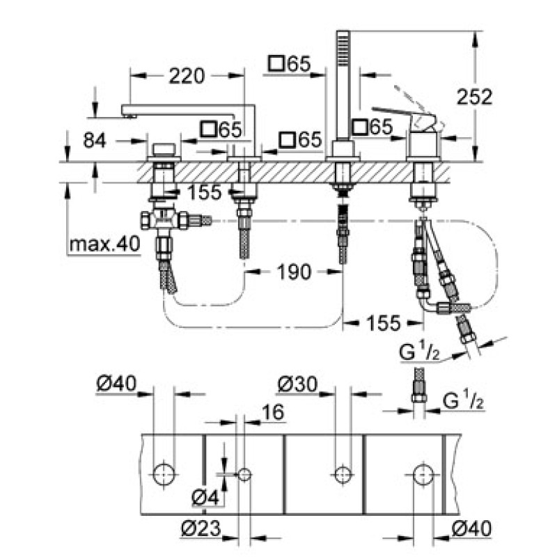 Grohe Смеситель однорычажный для ванны Eurocube (19897001)
