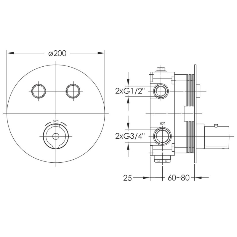 IMPRESE Смеситель для душа Centrum, термостат, скрытого монтажа, с кнопками, 2 режима (VRB-15410Z)