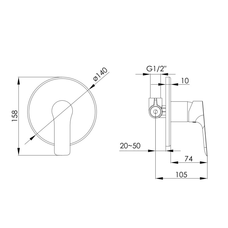 IMPRESE Смеситель скрытого монтажа Kucera, (1 функция), круглая накладка, хром (VR-30105)